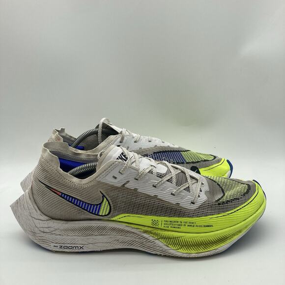 Mens Size 11.5 Nike ZoomX Vaporfly Next% 2 White Volt Racer Blue (CU4111-103) - Picture 1 of 8